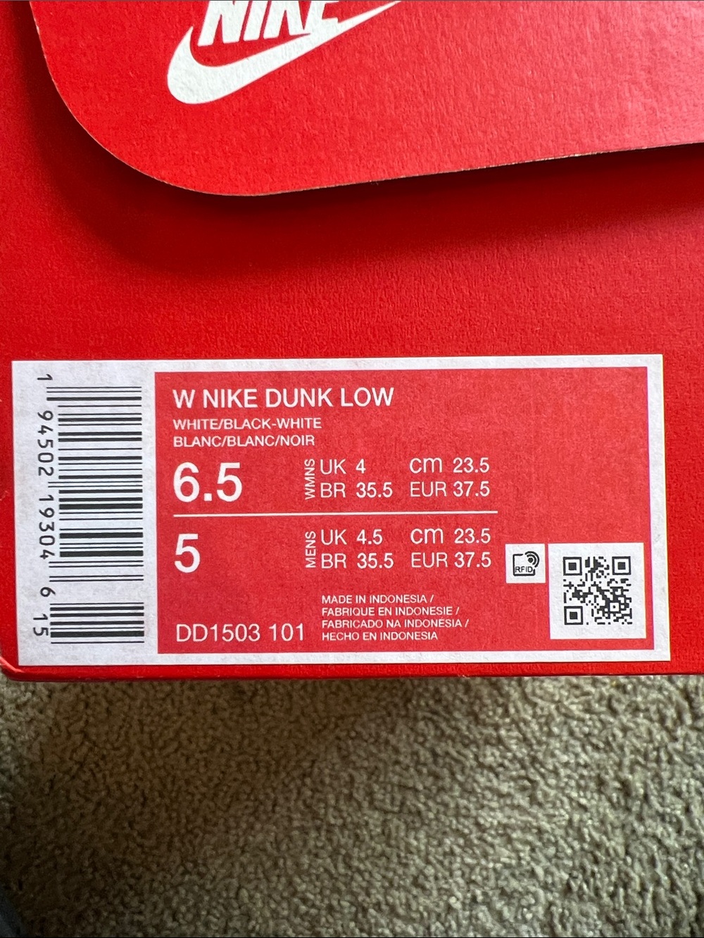 Women’s Nike Dunks Black and White Low-Top Sneakers - Picture 6 of 6